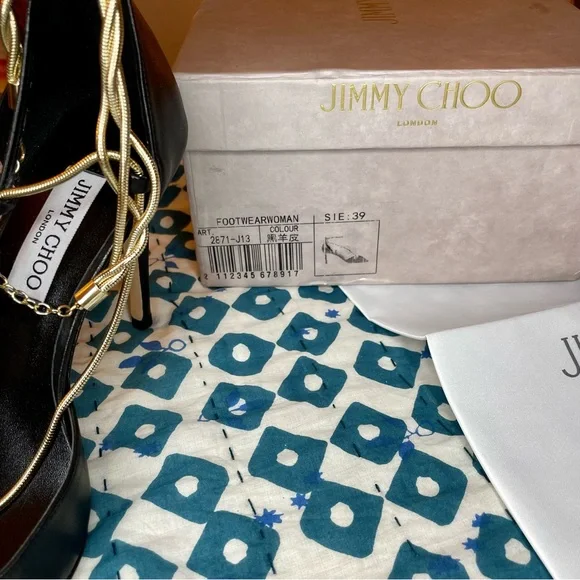 NIB Jimmy Choo Olesia 95 Leather Pump Black Gold Chain - Picture 10 of 10